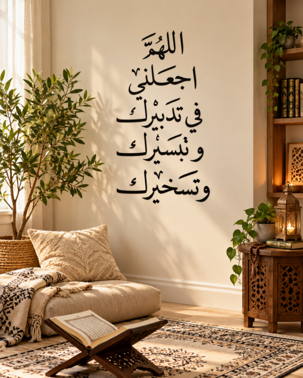 ديكور حائط أسود اللهم اجعلني في تدبيرك وتيسيرك وتسخيرك بقياس 70×30 سم